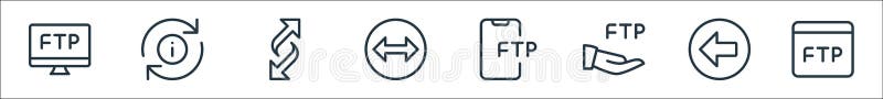Data transfer line icons. linear set. quality vector line set such as browser, previous, ftp, ftp, transfer, transfer, info stock illustration
