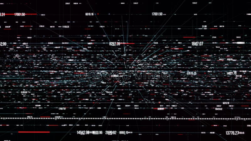 Data transmission channel. Motion of digital data flow. Transferring of big data. Computer matrix video