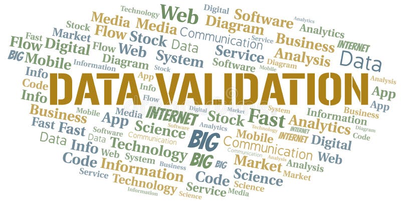 Data Validation vector word cloud, made with text only. stock illustration