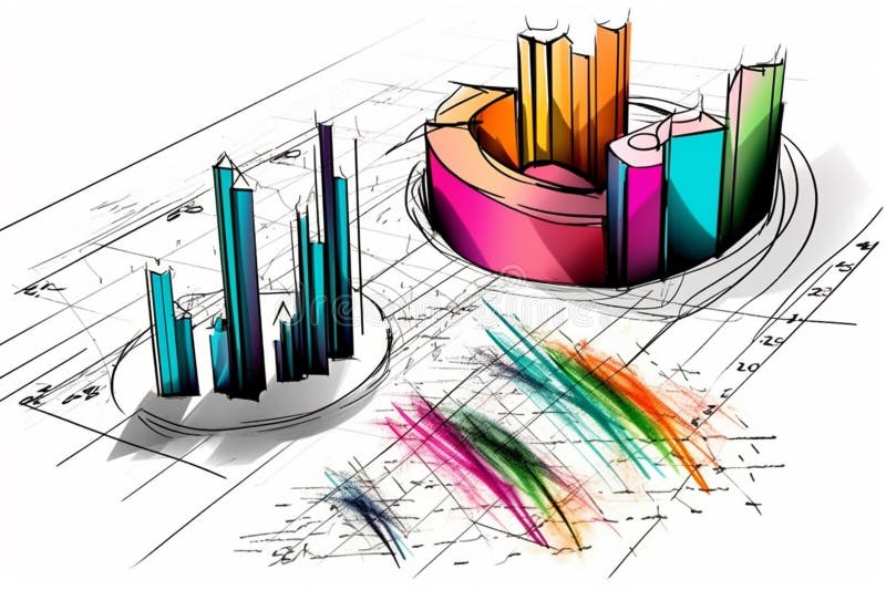 Data visualization charts diagrams, vibrantly illustration with white background vector illustration