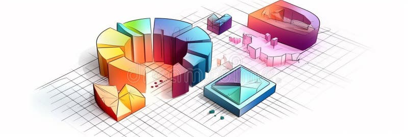 Data visualization charts diagrams, vibrantly illustration with white background stock illustration