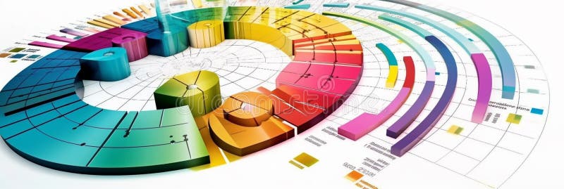 Data visualization charts diagrams, vibrantly illustration with white background stock illustration