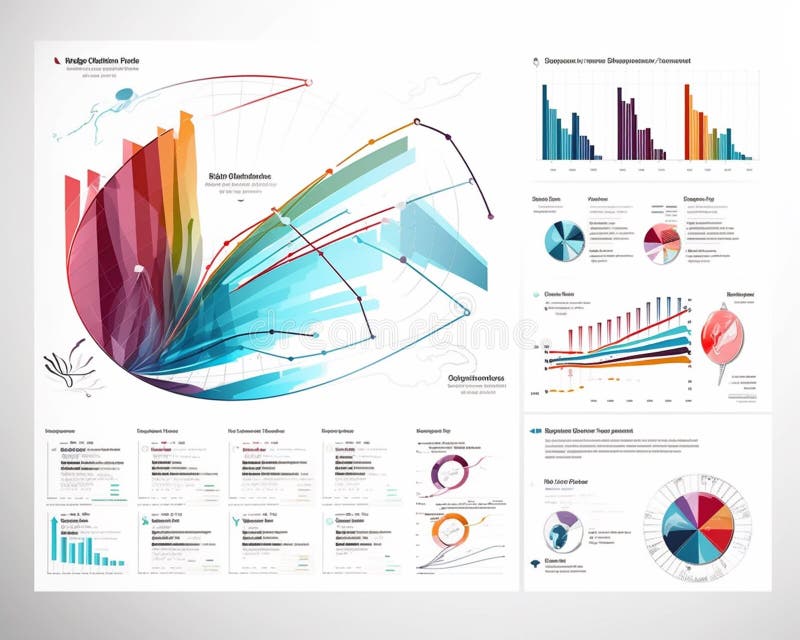 Data visualization charts diagrams, vibrantly illustration with white background stock illustration