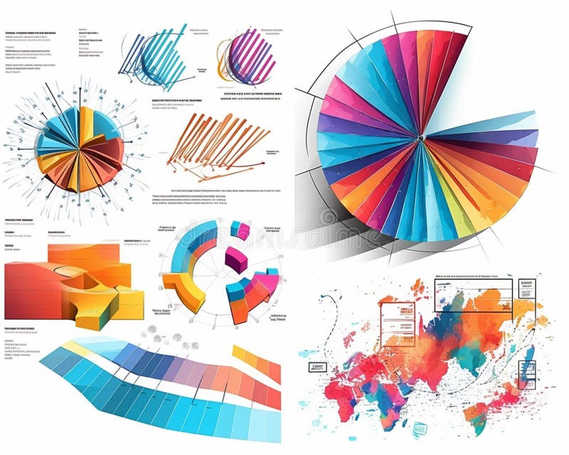 Data visualization charts diagrams, vibrantly illustration with white background royalty free illustration