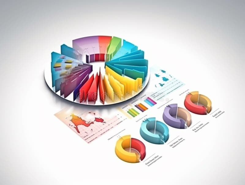 Data visualization charts diagrams, vibrantly illustration with white background stock illustration