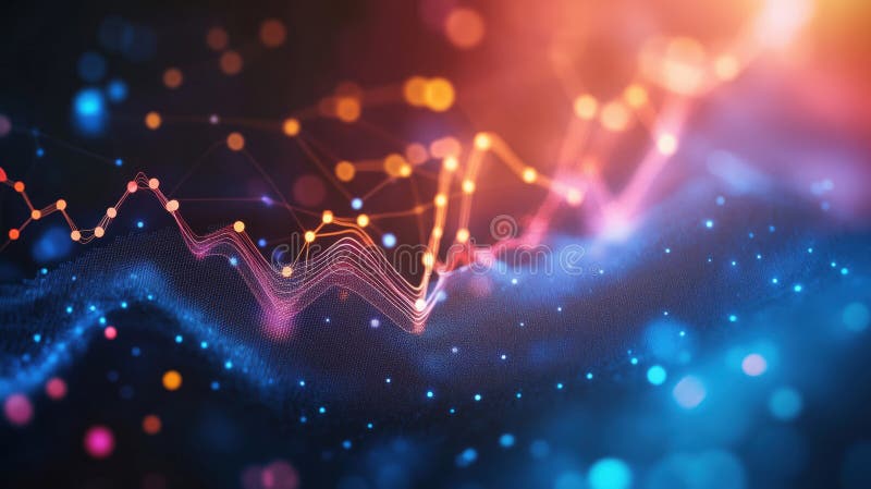 Data visualization with colorful wave patterns and nodes royalty free stock image