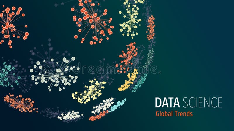 Data visualization concept. Big data design. Analytics concept background. Data clustering. Sphere of connected dots royalty free illustration