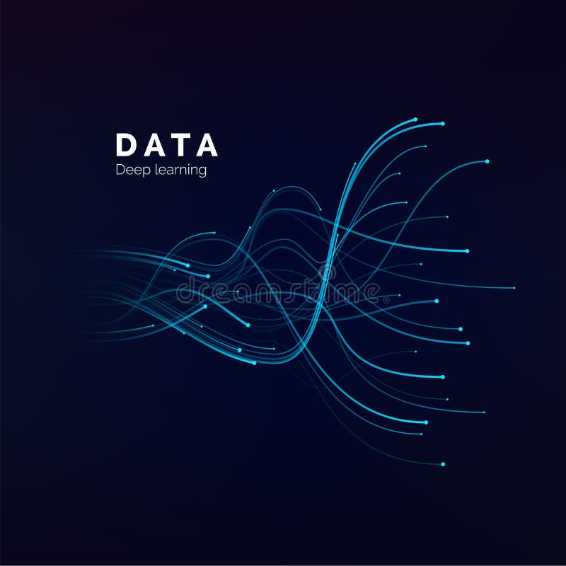 Data visualization. Deep learning or big data concept. Abstract blue waves on dark background. vector vector illustration