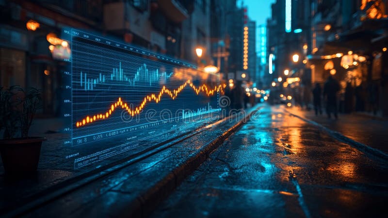 Data visualization displaying an upward trend in analytics with glowing elements stock photography