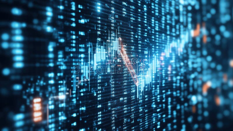 Data visualization illustrating fluctuations in market trends with blue and orange elements during an advanced analytics stock image