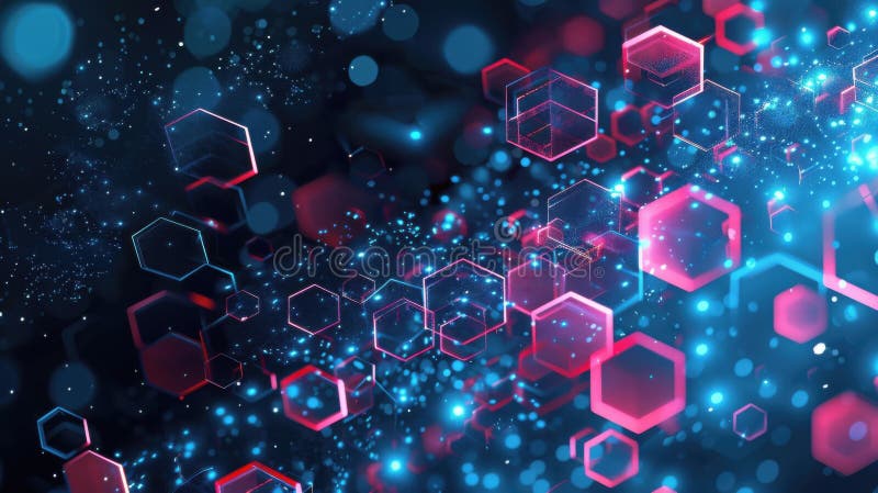 A futuristic digital hexagon background, brought to life with brilliant lights and scattered dots, perfect for tech presentations stock illustration