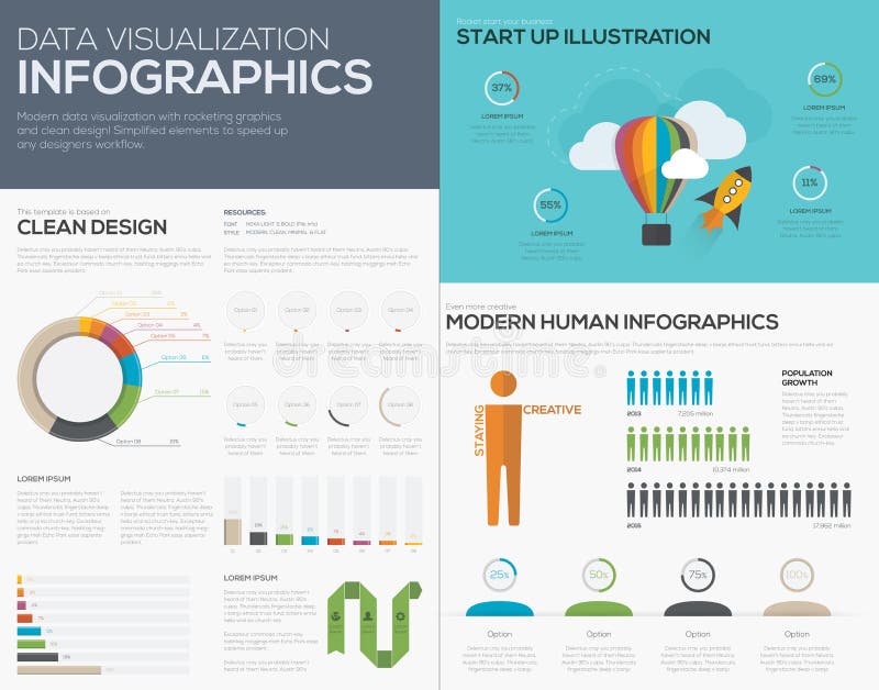 Data visualization infographic vector for start up pies and bars royalty free illustration