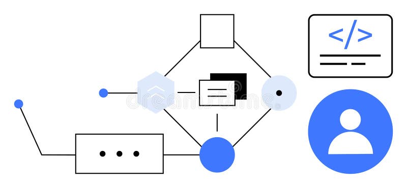 Abstract of Data Flow, Programming, and System Processes with User Interface Elements royalty free illustration
