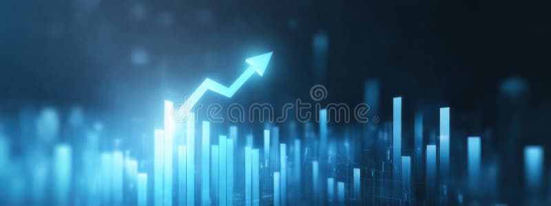 Data visualization shows upward trend in analytics with glowing bars and an arrow indicating growth royalty free stock photos
