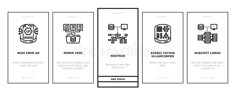 Database administrator server onboarding icons set vector royalty free illustration