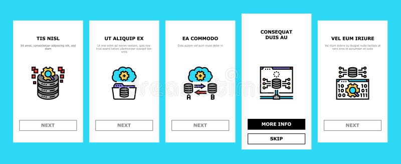 Database administrator server onboarding icons set vector vector illustration