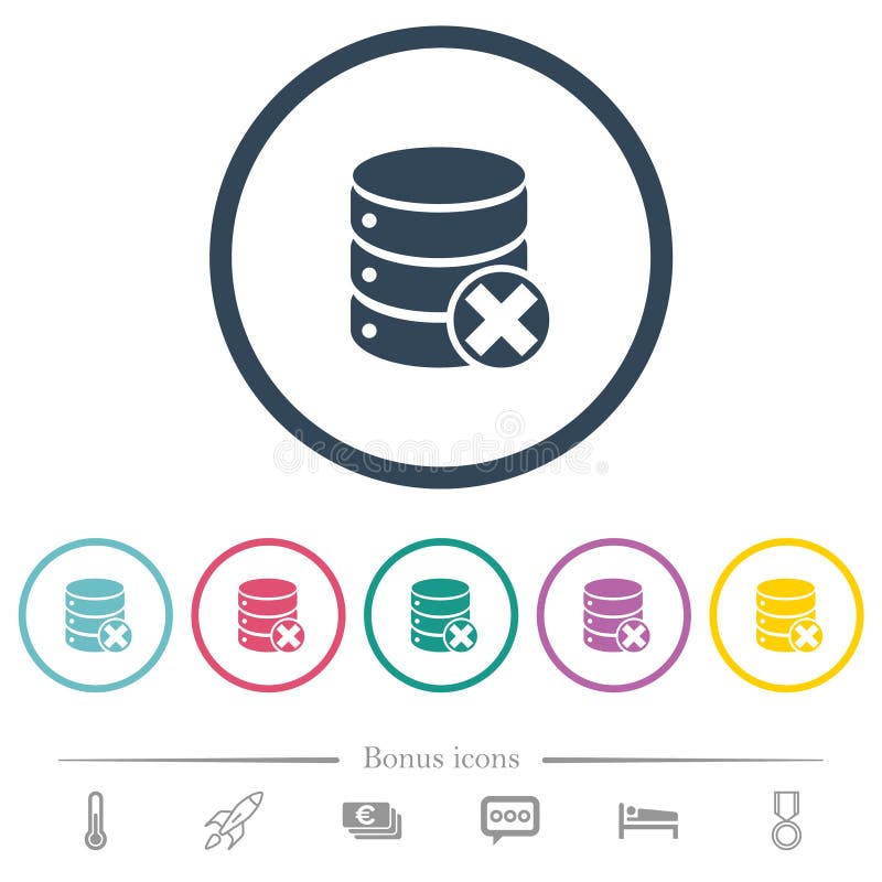 Database annullare le icone piatte di colore nei profili rotondo illustrazione di stock