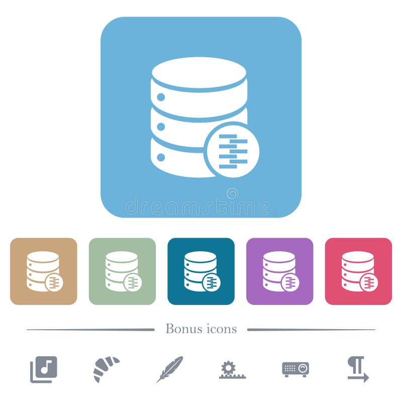 Database compress data flat icons on color rounded square backgrounds vector illustration