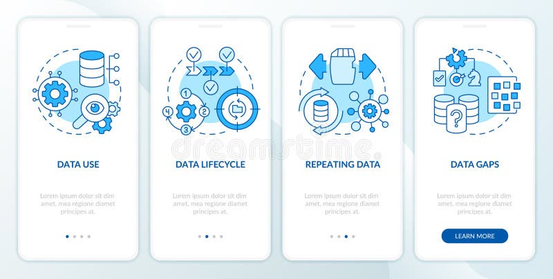 Database governance strategy blue onboarding mobile app screen stock illustration