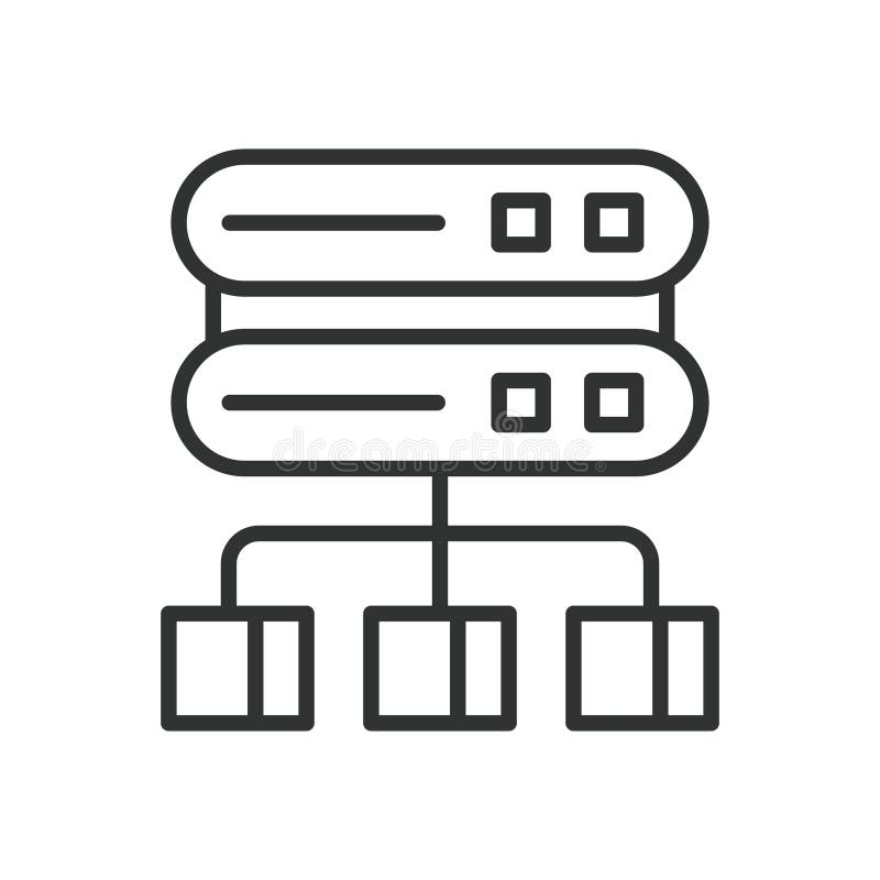 Database hosting, icon in line design. Database, hosting, server, cloud, storage, connection, network on white vector illustration