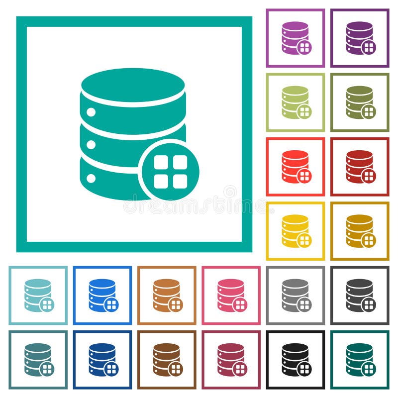 Database modules flat color icons with quadrant frames royalty free illustration