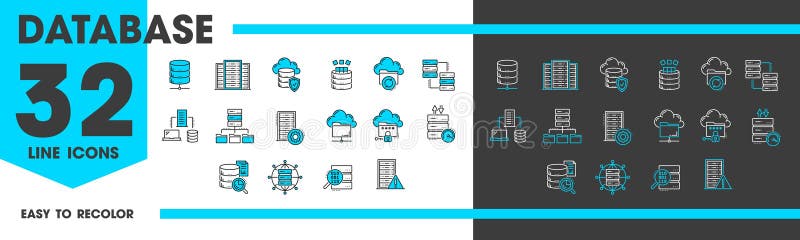 Database network server, cloud storage line icons royalty free illustration