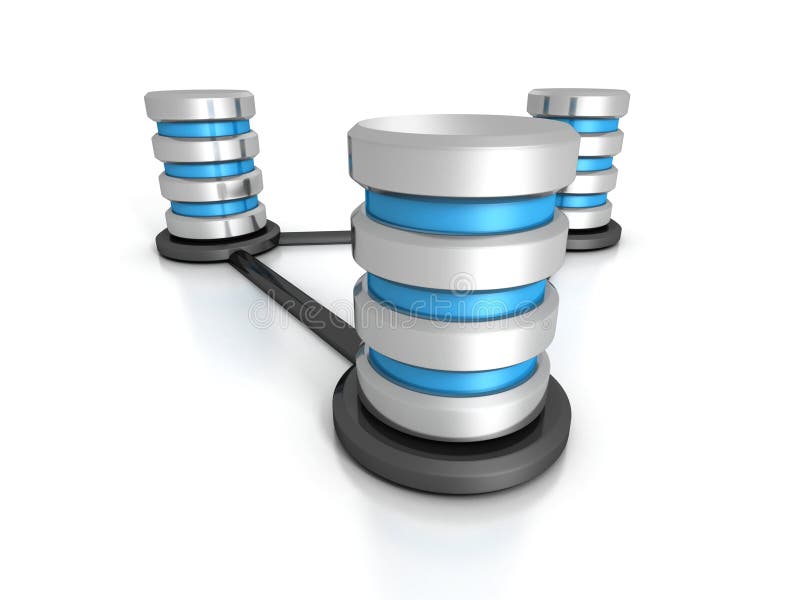 Database networking concept. Metal hard disk icons net