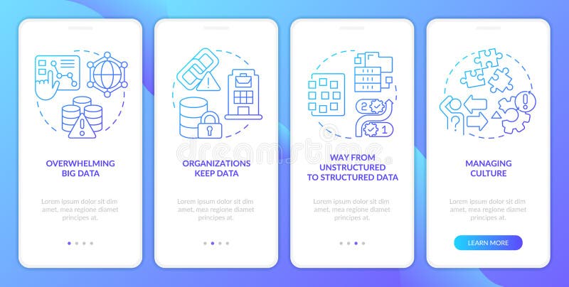 Database regulation challenges blue gradient onboarding mobile app screen stock illustration