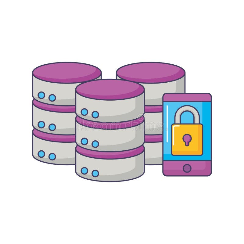 Database server center storage smartphone security royalty free illustration.
