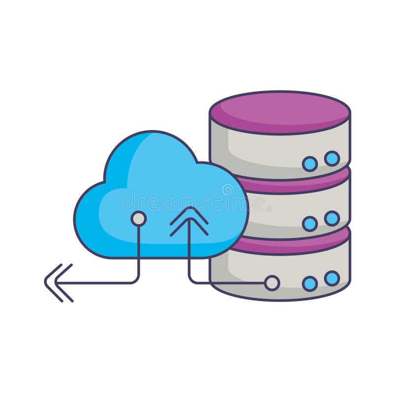 Database server cloud storage download and upload stock illustration
