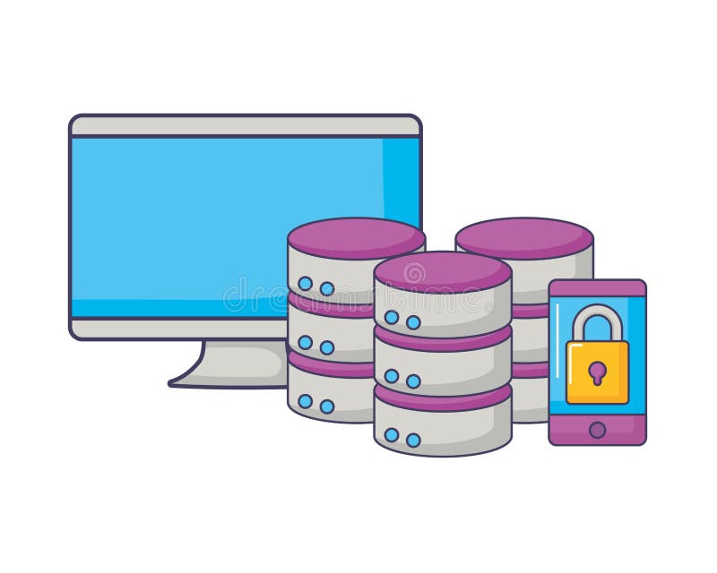Database server computer smartphone security stock illustration