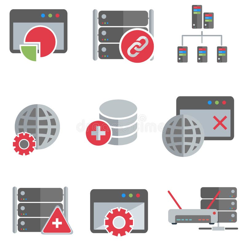 Server bază de date și set de pictograme pentru rețea stock illustration