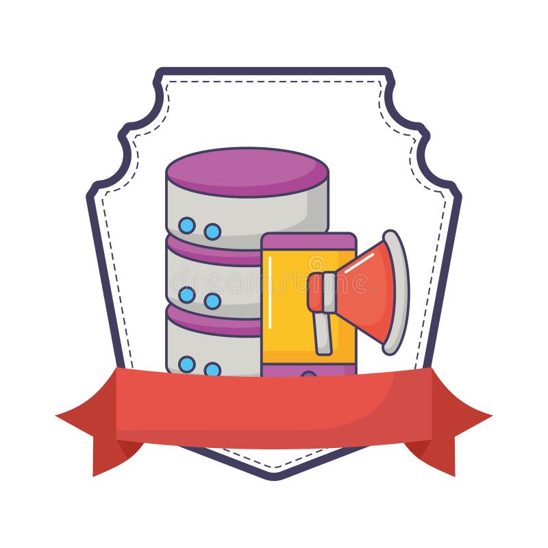 Database server smartphone megaphone advertising royalty free illustration
