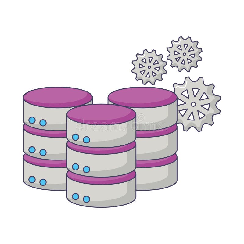 Database server storage center gears work vector illustration