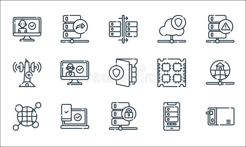 Database and servers line icons. linear set. quality vector line set such as personal, server, global, mobile, accesibility, tower royalty free illustration