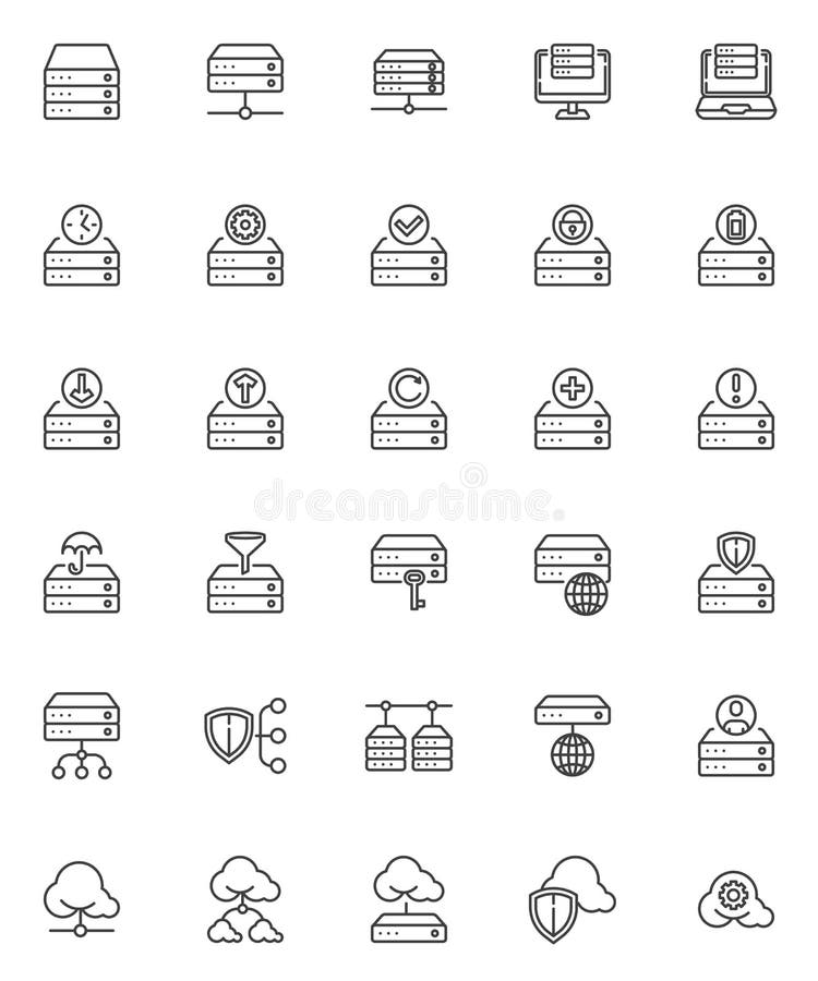 Database system line icons set vector illustration