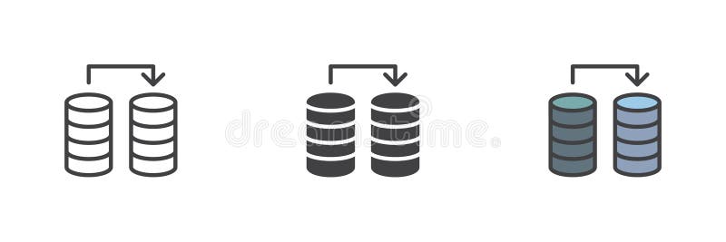 Database transfer files different style icon set royalty free illustration