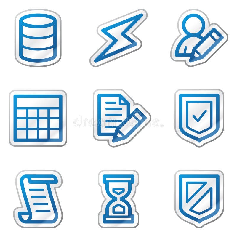 Database web icons, blue contour sticker series