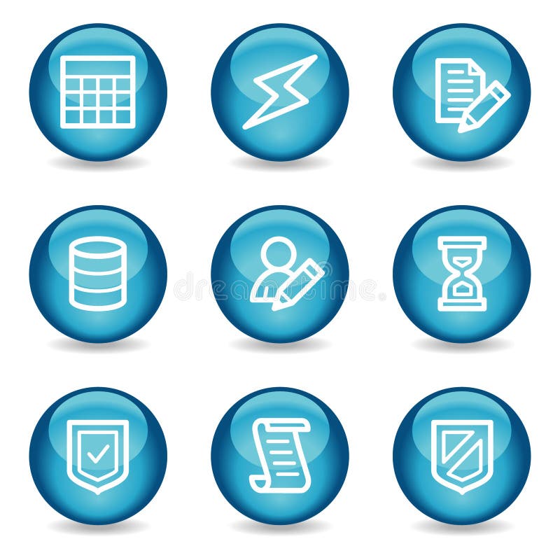 Database web icons, blue glossy sphere series