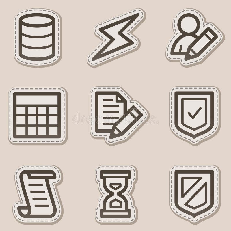 Database web icons, brown contour sticker series