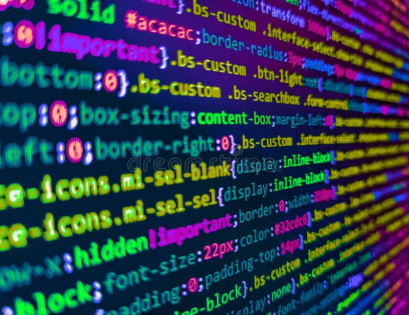 Visualisatie van de database bit-toegangsstroom. Python programmeerontwikkelaar code. Abstract computer script code. Programmeren van internetwebsites. HTML CSS3 broncode op een lcd-scherm met zwarte achtergrond