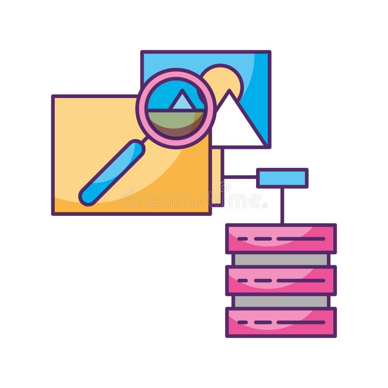 Databse server folder magnifying glass data storage vector illustration