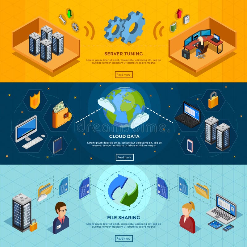Datacenter Isometric Horizontal Banners vector illustration Datacenter Isometric Horizontal Banners vector illustration