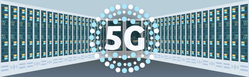 Datacenter som är värd för serverskydd 5G Anslutningskoncept för trådlösa databassystem för nätverk vektor illustrationer