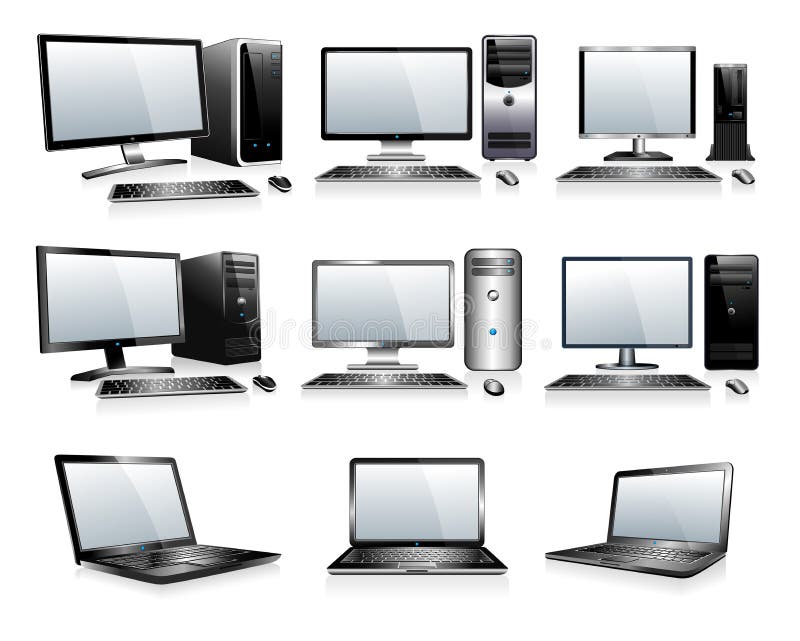 Datateknikelektronik - datorer, skrivbord, PC royaltyfri illustrationer