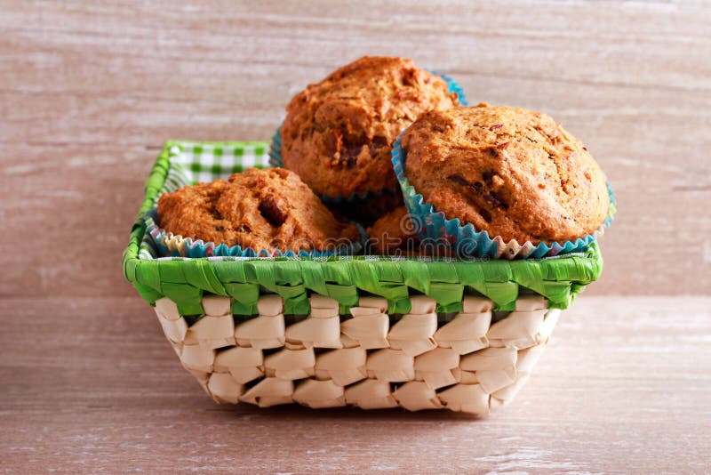 Muffins in a basket stock photo. Image of green, ginger 82677956