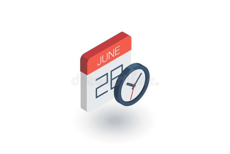 Date and time, calendar and clock isometric flat icon. 3d vector vector illustration