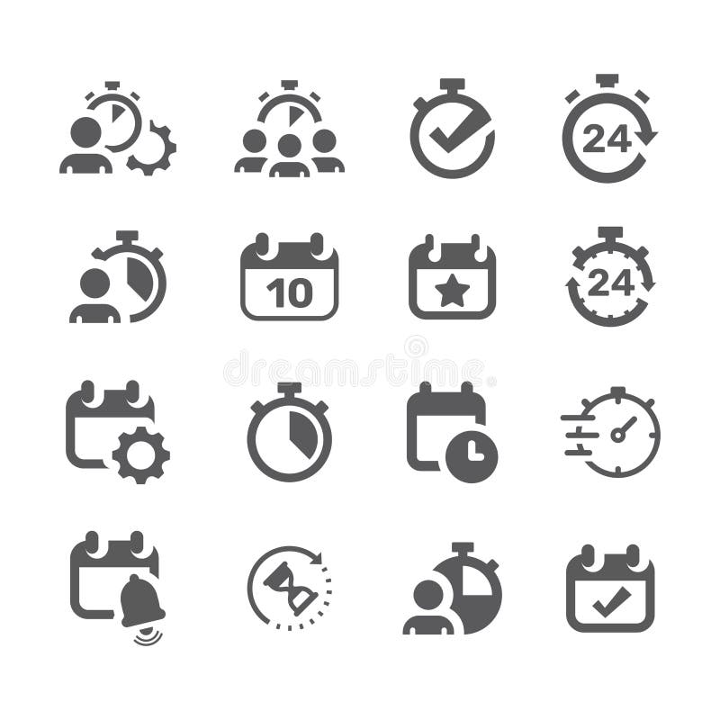 Date and time, calendar clock vector icon set royalty free illustration