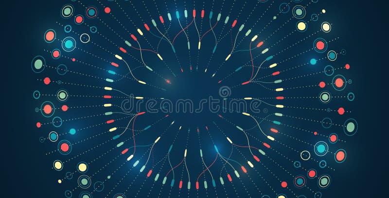 Datenanalysekonzept. Sortieren einer großen Datenmenge auf dunklem Hintergrund. Visualisierung großer Daten. futuristisches Netz o. futuristische Netz- oder Geschäftsanalyse. Strukturierung des Informationsflusses.