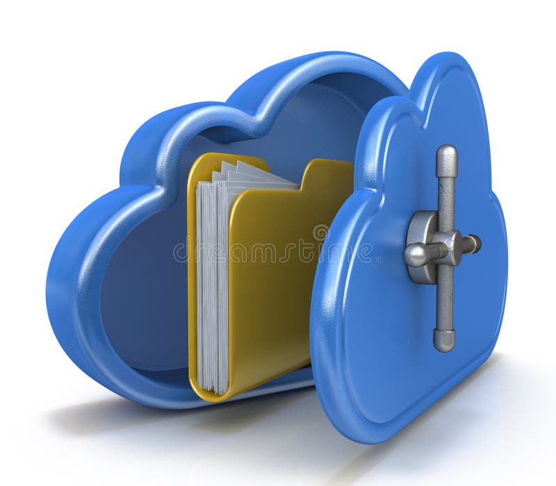 Datenverarbeitungskonzept der sicheren Wolke und ein Dateiordner stock abbildung Datenverarbeitungskonzept der sicheren Wolke und ein Dateiordner stock abbildung